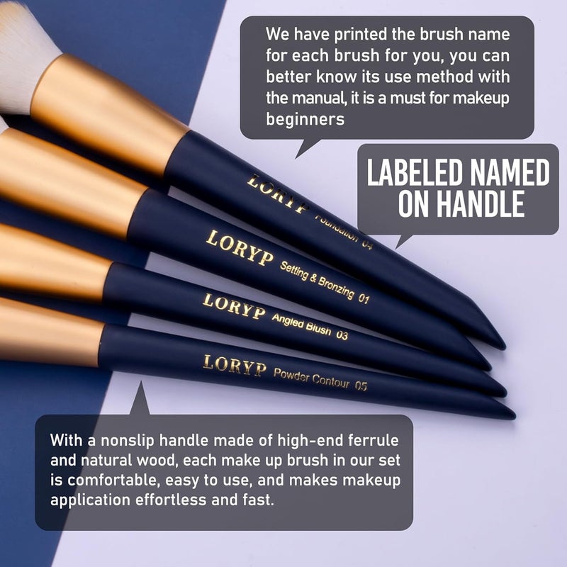 LORYP Makeup Brushes Set Labeled 18 Piece Face and Eye Brush Set Ultra soft hair Foundation, Concealer, Blush, Contour, Blending, Eyeshadow Blue Brush kit - Image 5